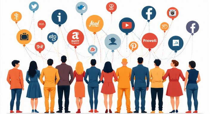 Ilustración de personas conectando a través de redes sociales